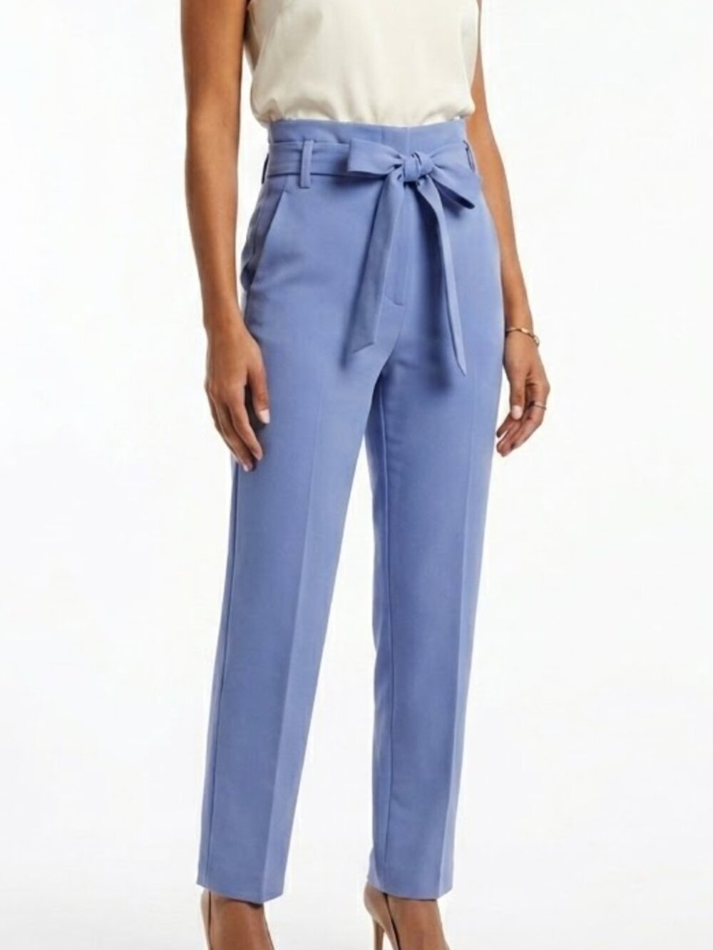 New York & Co. 7th Avenue Periwinkle Paperbag Waist Straight Leg Dress Pants 6